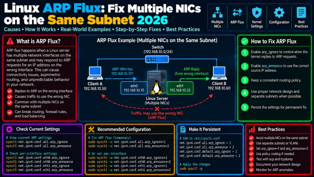 Linux ARP Flux: Fix Multiple NICs on the Same Subnet 2026