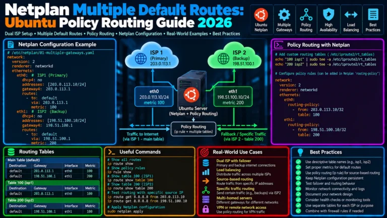 Netplan Multiple Default Routes: Ubuntu Policy Routing Guide 2026