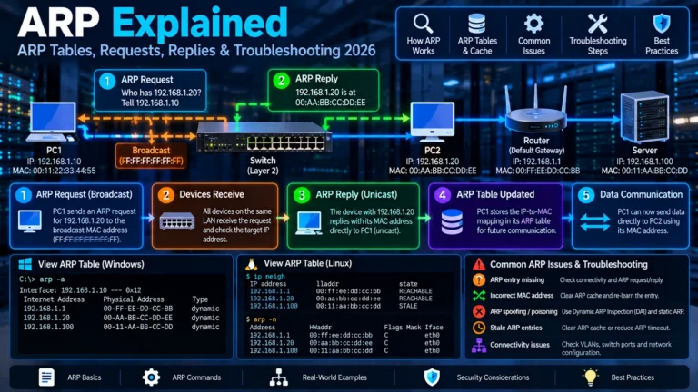 ARP Explained: ARP Tables, Requests, Replies & Troubleshooting 2026