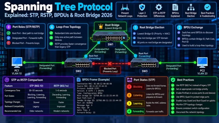 Spanning Tree Protocol Explained: STP, RSTP, BPDUs & Root Bridge 2026