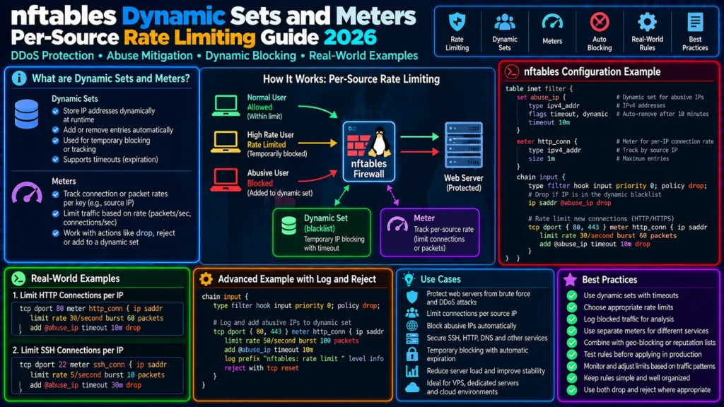 nftables Dynamic Sets and Meters: Per-Source Rate Limiting Guide 2026