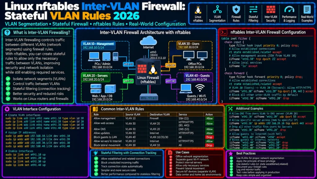 Linux nftables Inter-VLAN Firewall: Stateful VLAN Rules 2026